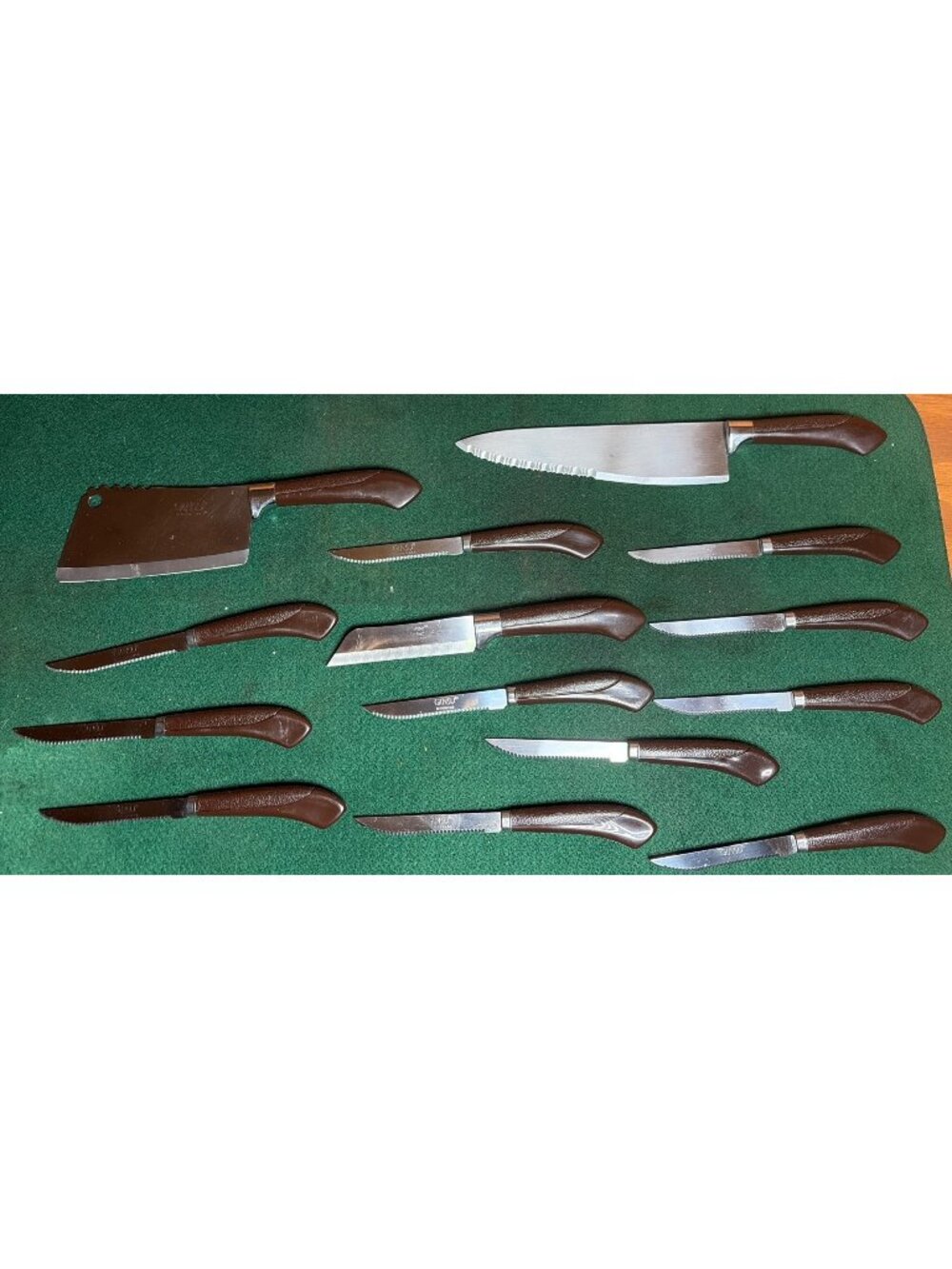 VTG Ginsu 14-Piece Knife Set w/ Brown Plastic Handles & Stainless Steel Blades